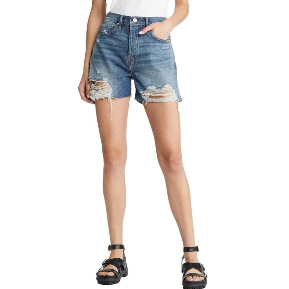 FRAME Northville Rips High Rise Vintage Button Fly Fray Shorts Size 25